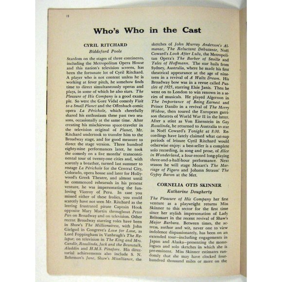 Pleasure of His Company Playbill 1959 Cyril Ritchard Cornelia Skinner Abel - Picture 7 of 8